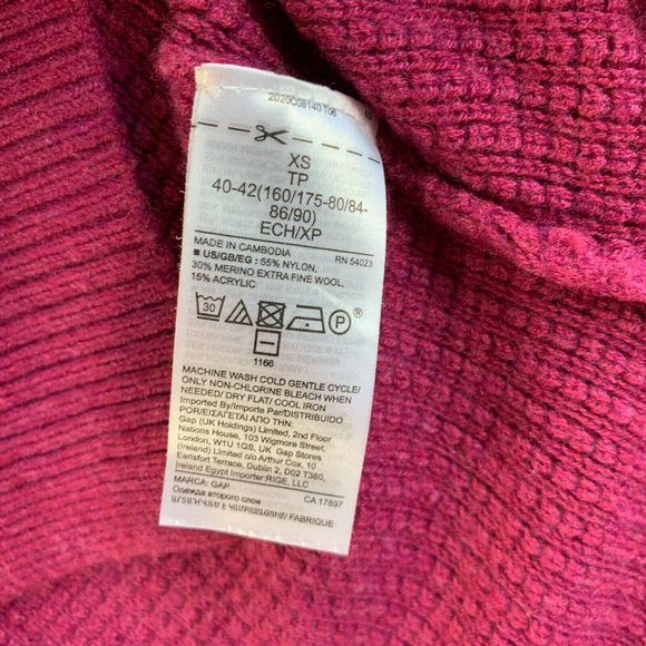 Gap Tunic Sweater Womens‎ XS Merino Wool Chunky Knit Bishop Sleeve Scoop Purple - Picture 7 of 11